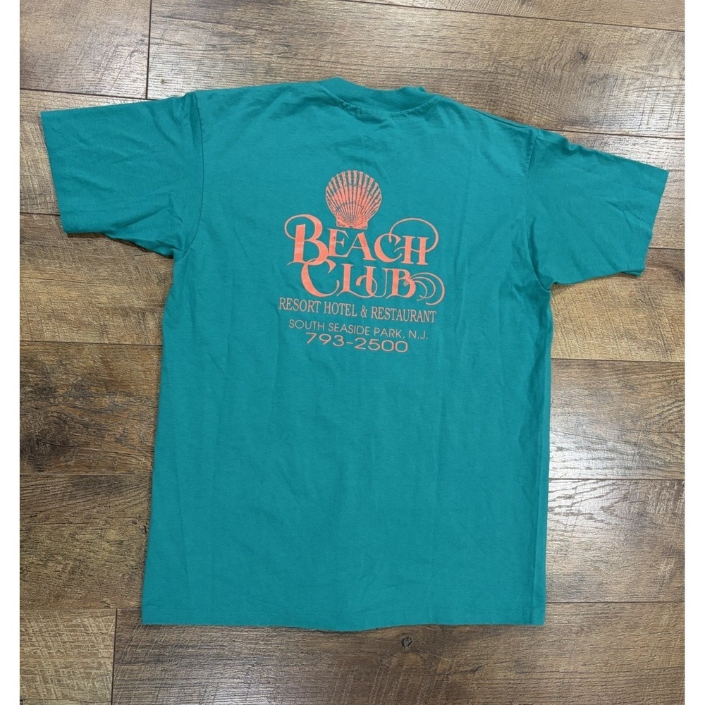 Vintage 80s Beach Club Seaside Park, NJ Graphic Tee Teal Medium Made In USA